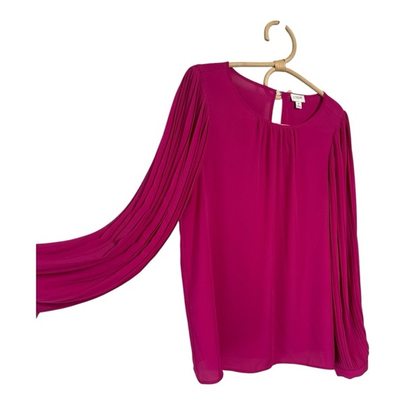 J. Crew Fuchsia Pink High Neck Relaxed Fit Pleated Long Sleeve Top Career  BV630 - Picture 6 of 15